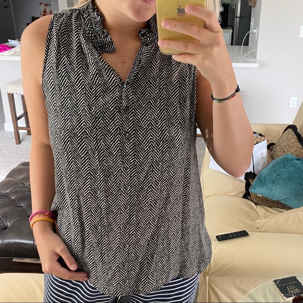 J Crew 100% Silk Black & White ZigZag Blouse